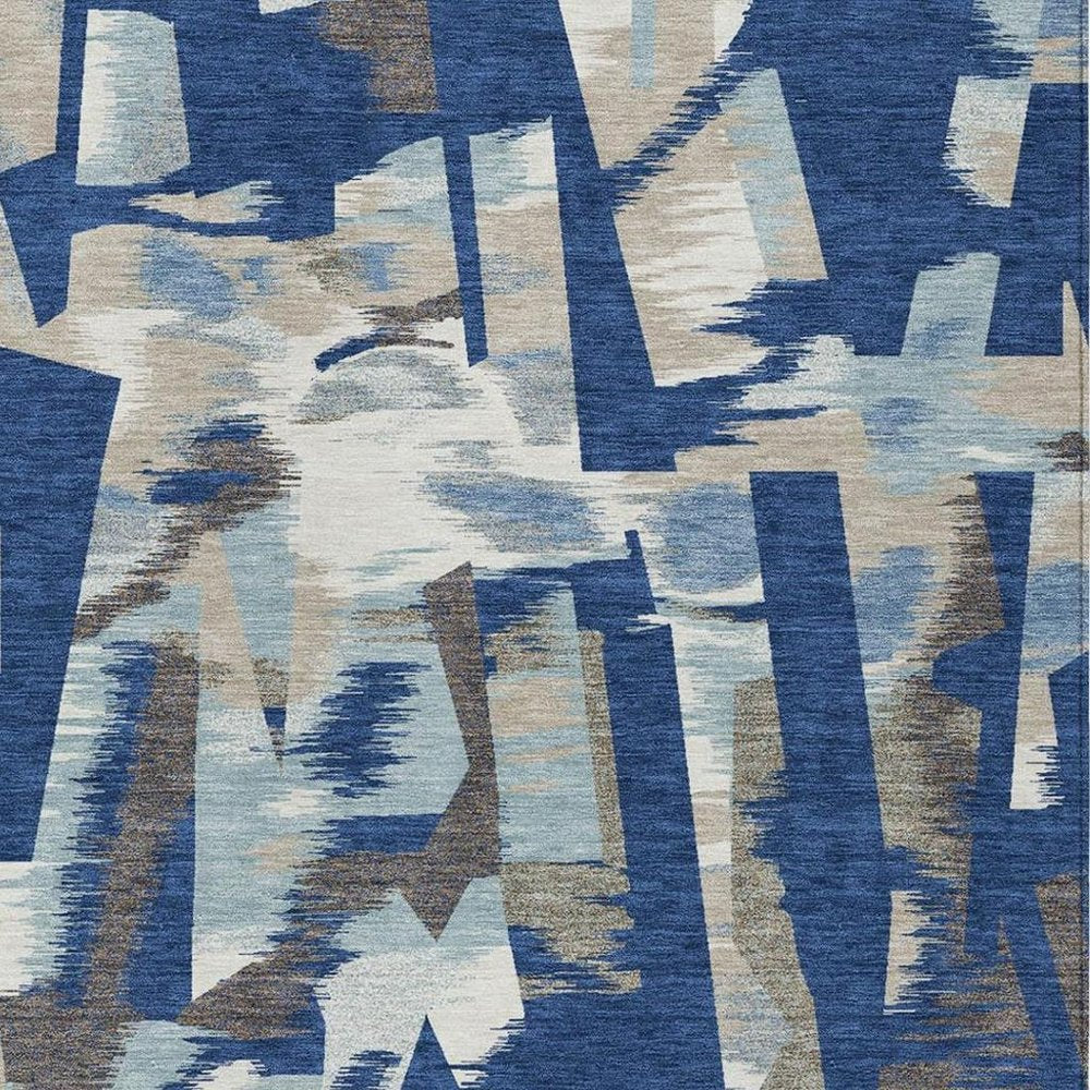 9' X 12' Blue And Beige Abstract Washable Indoor Outdoor Area Rug — view 9