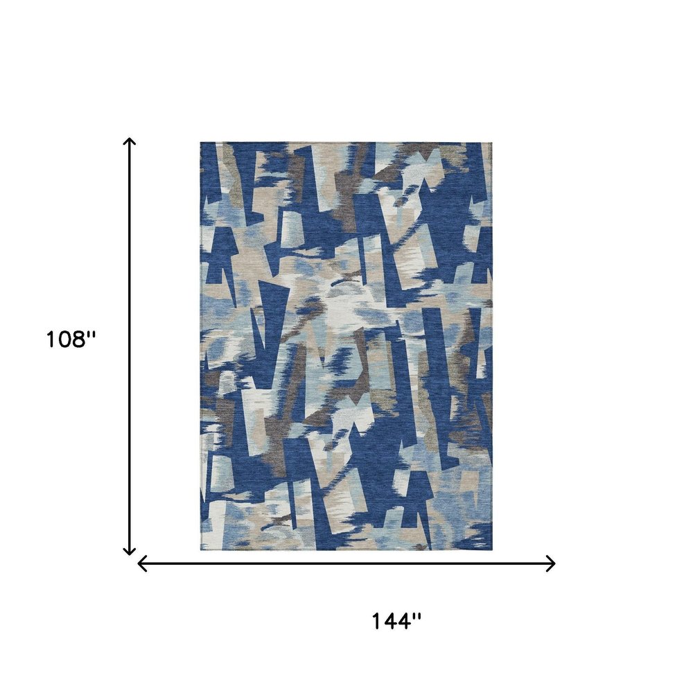 9' X 12' Blue And Beige Abstract Washable Indoor Outdoor Area Rug HomeRoots