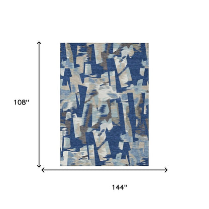 9' X 12' Blue And Beige Abstract Washable Indoor Outdoor Area Rug HomeRoots