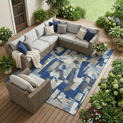9' X 12' Blue And Beige Abstract Washable Indoor Outdoor Area Rug HomeRoots