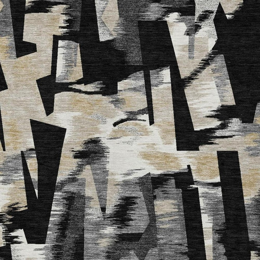 5' X 8' Black And Graphite Abstract Washable Indoor Outdoor Area Rug