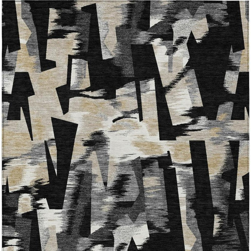 5' X 8' Black And Graphite Abstract Washable Indoor Outdoor Area Rug