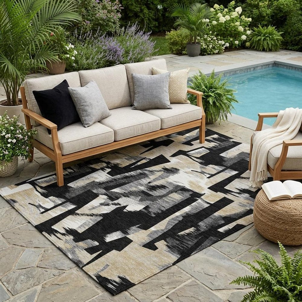 5' X 8' Black And Graphite Abstract Washable Indoor Outdoor Area Rug HomeRoots