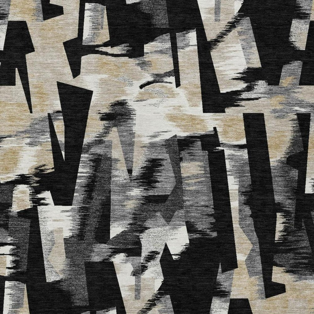 5' X 8' Black And Graphite Abstract Washable Indoor Outdoor Area Rug — view 9