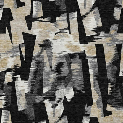 5' X 8' Black And Graphite Abstract Washable Indoor Outdoor Area Rug