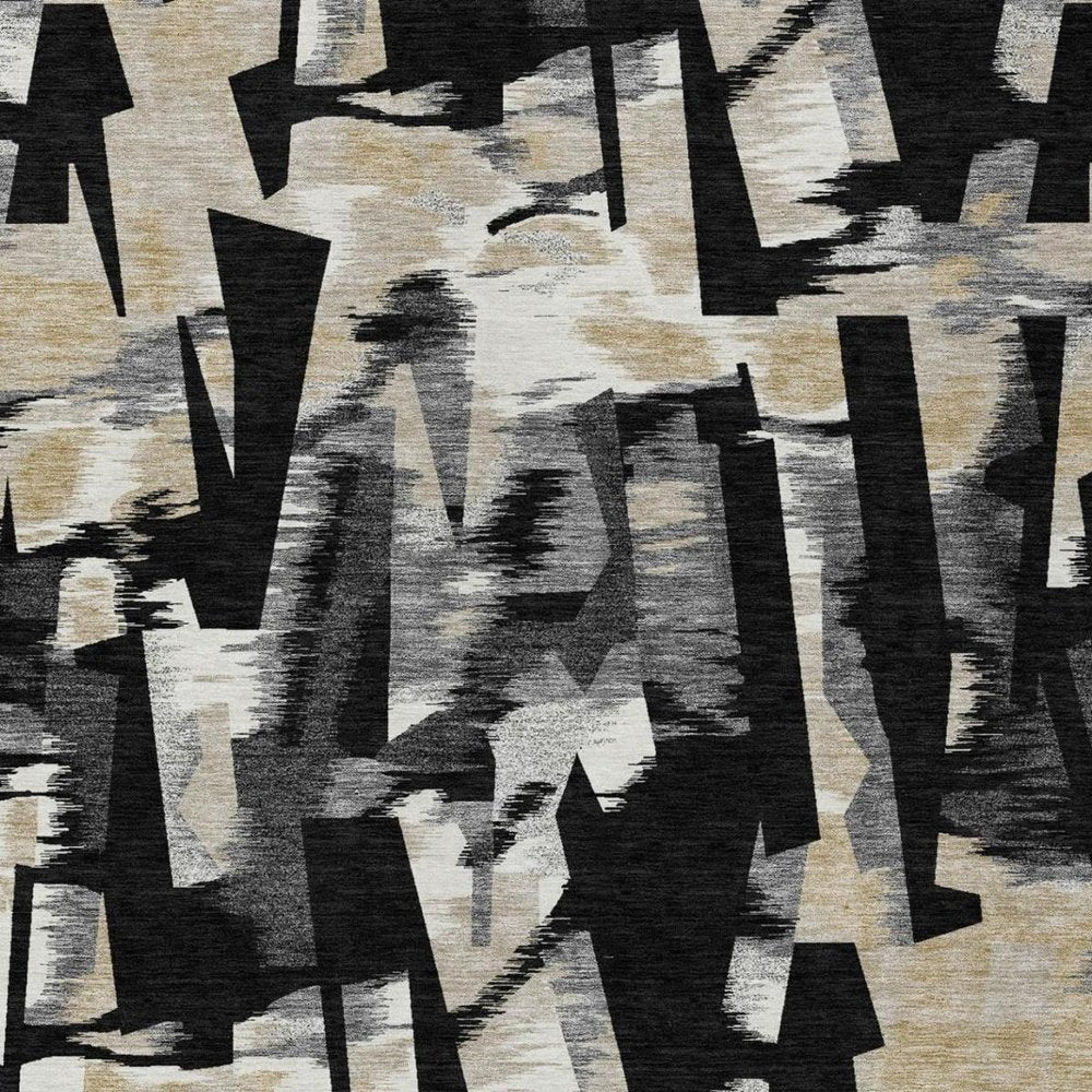 5' X 8' Black And Graphite Abstract Washable Indoor Outdoor Area Rug