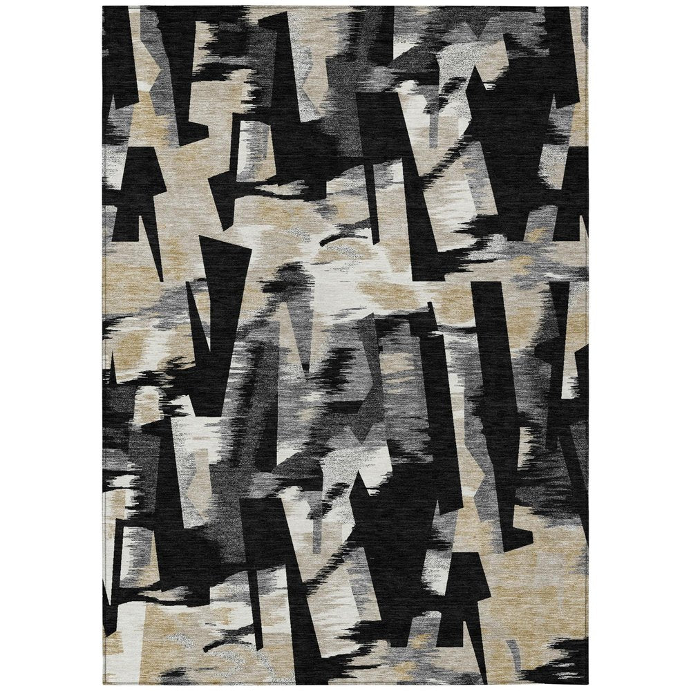 5' X 8' Black And Graphite Abstract Washable Indoor Outdoor Area Rug HomeRoots