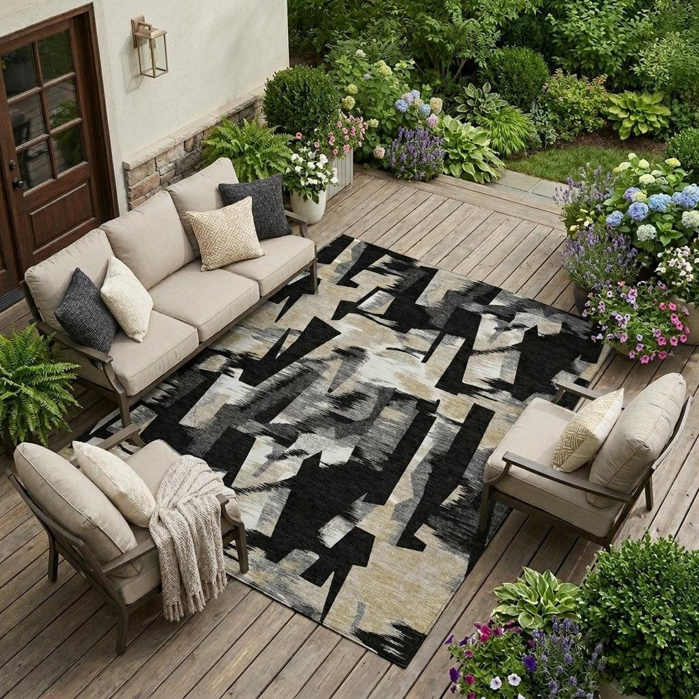 8' X 10' Black And Graphite Abstract Washable Indoor Outdoor Area Rug HomeRoots