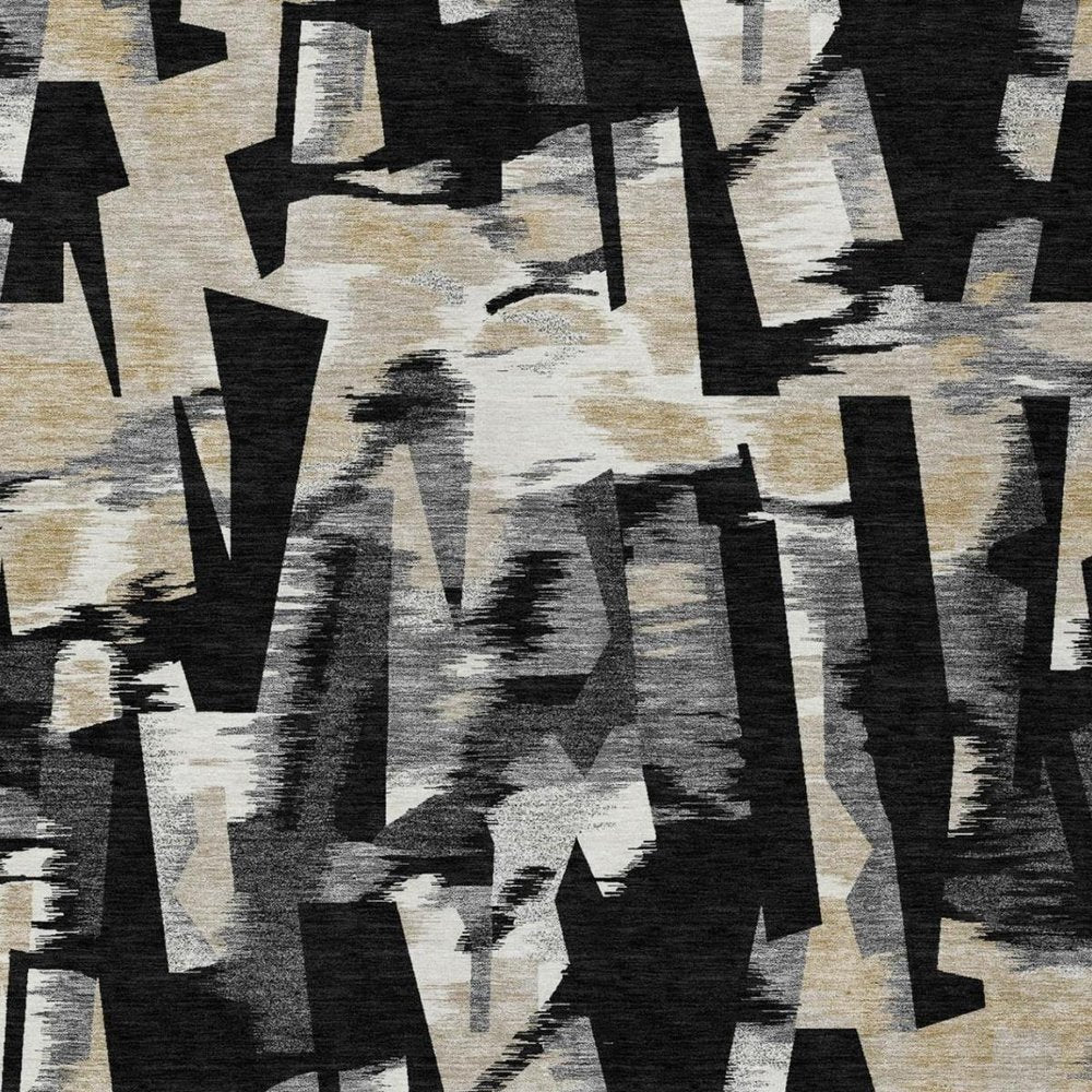 8' X 10' Black And Graphite Abstract Washable Indoor Outdoor Area Rug