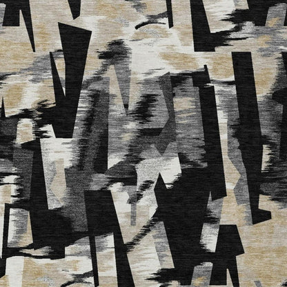 8' X 10' Black And Graphite Abstract Washable Indoor Outdoor Area Rug