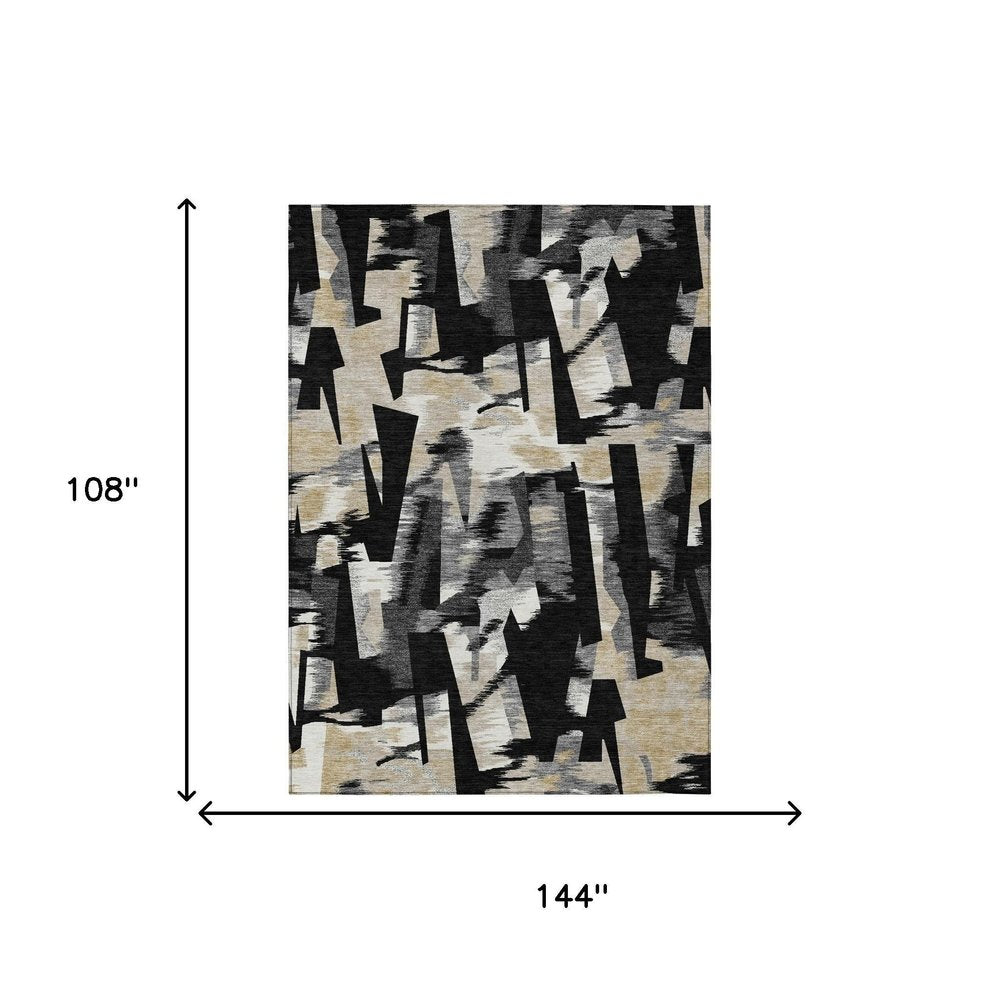 9' X 12' Black And Graphite Abstract Washable Indoor Outdoor Area Rug HomeRoots
