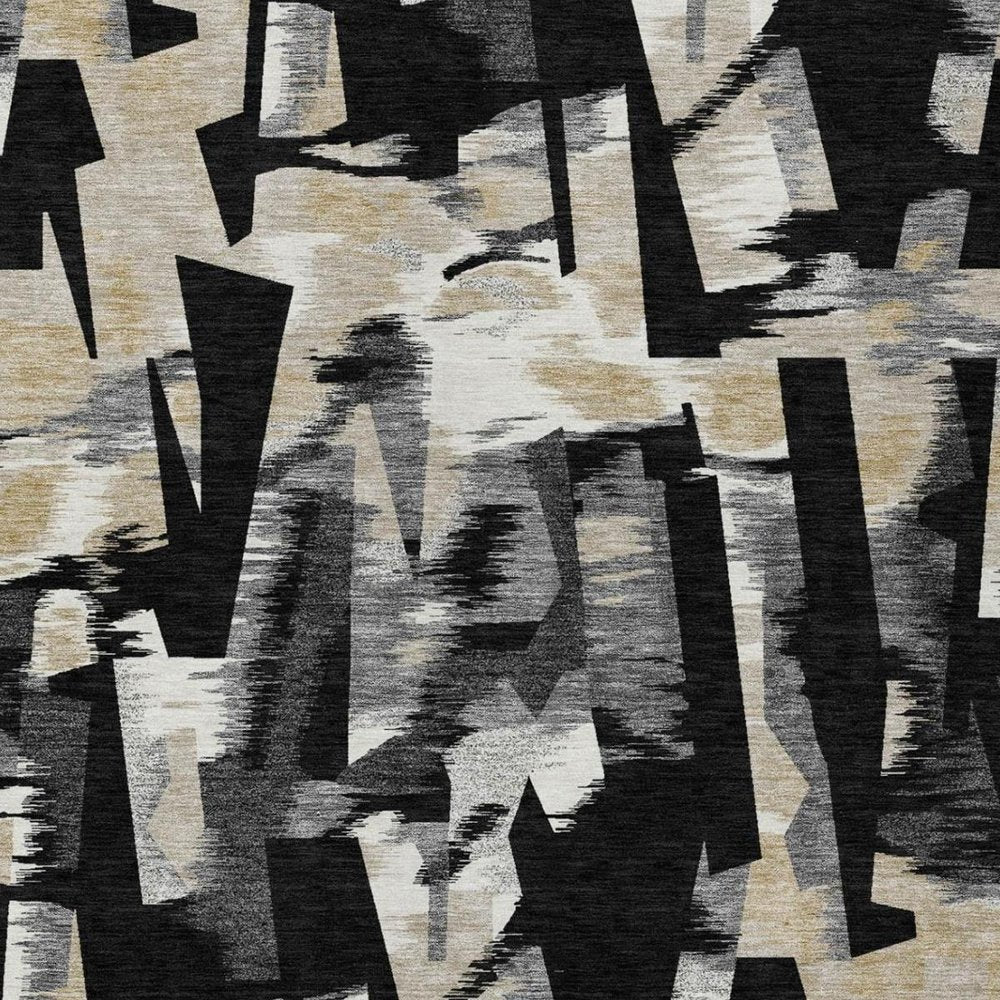 10' X 14' Black And Graphite Abstract Washable Indoor Outdoor Area Rug — view 7