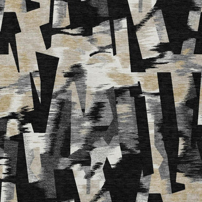 10' X 14' Black And Graphite Abstract Washable Indoor Outdoor Area Rug