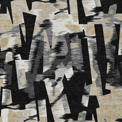 10' X 14' Black And Graphite Abstract Washable Indoor Outdoor Area Rug