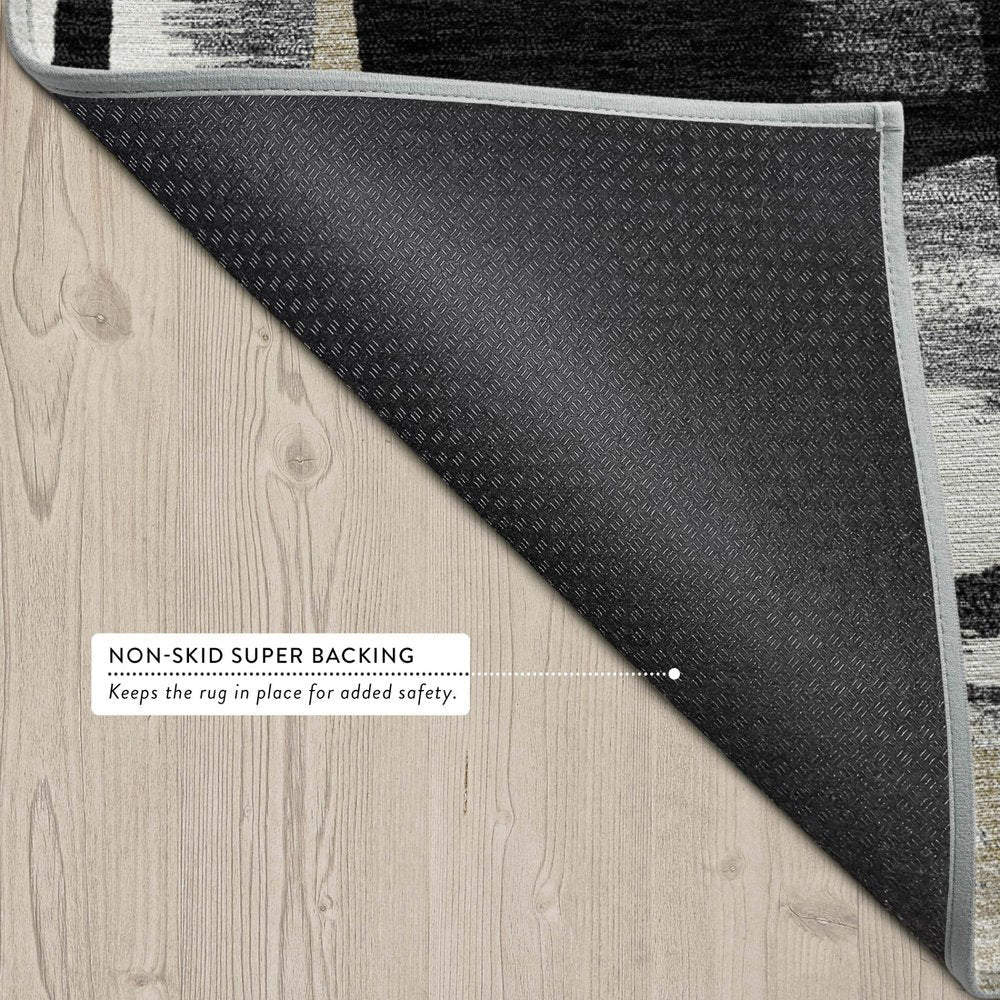 10' X 14' Black And Graphite Abstract Washable Indoor Outdoor Area Rug — view 2