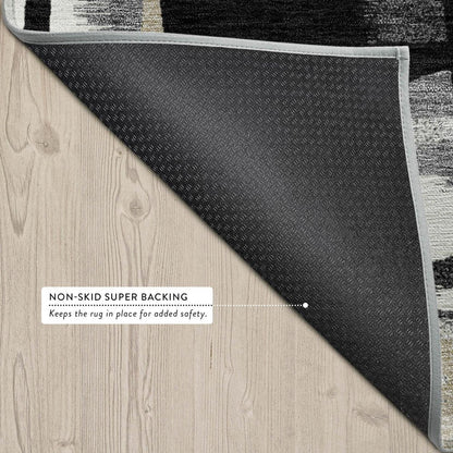 10' X 14' Black And Graphite Abstract Washable Indoor Outdoor Area Rug