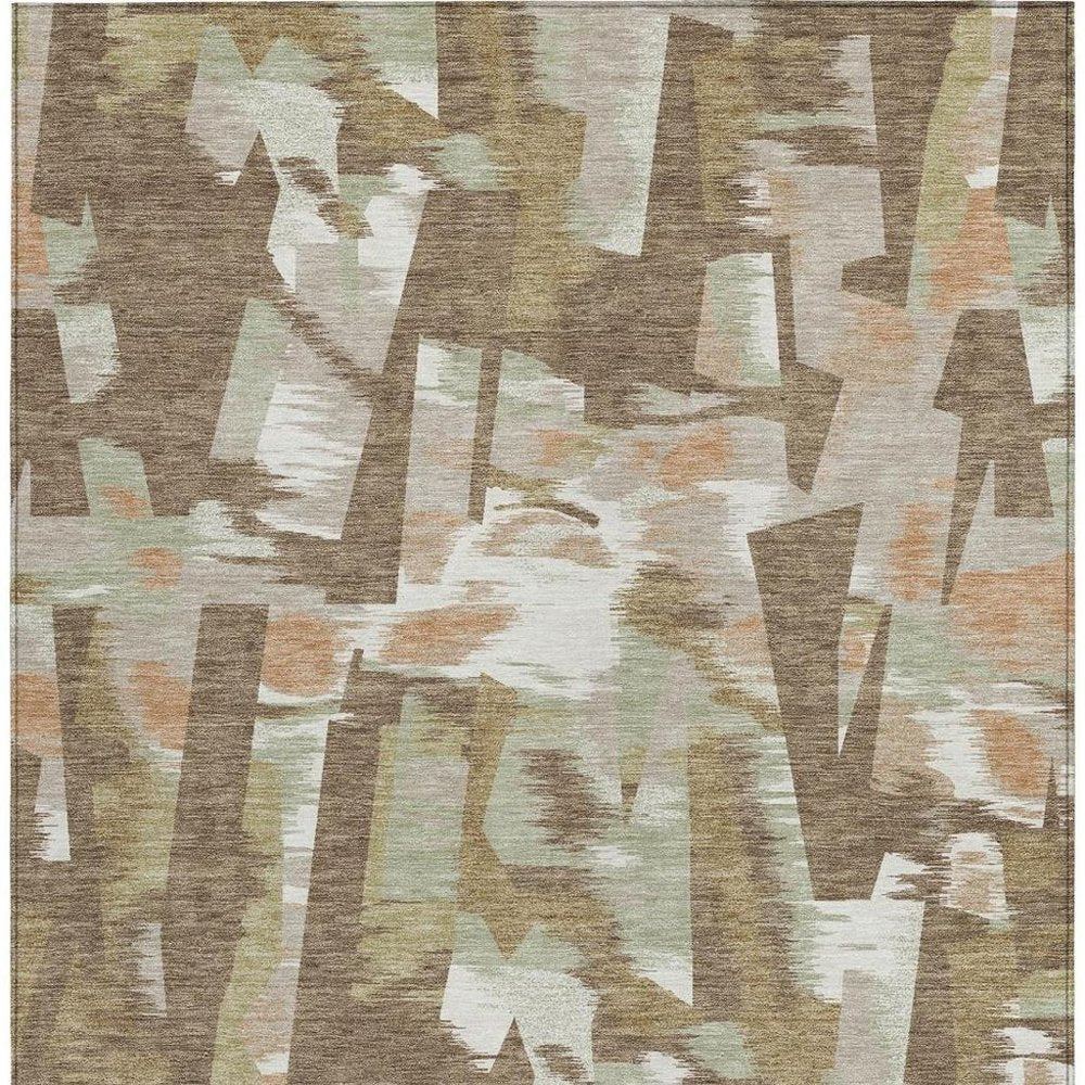 3' X 5' Brown And Beige Abstract Washable Indoor Outdoor Area Rug — view 9
