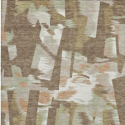 3' X 5' Brown And Beige Abstract Washable Indoor Outdoor Area Rug