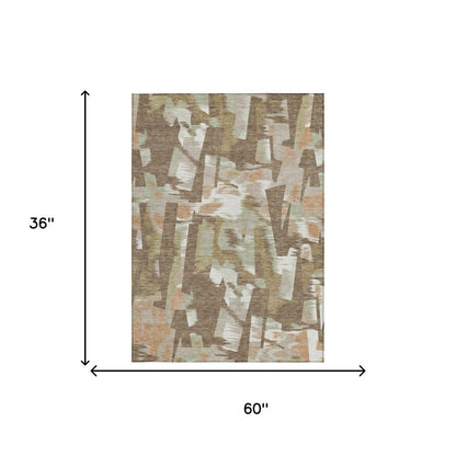 3' X 5' Brown And Beige Abstract Washable Indoor Outdoor Area Rug HomeRoots