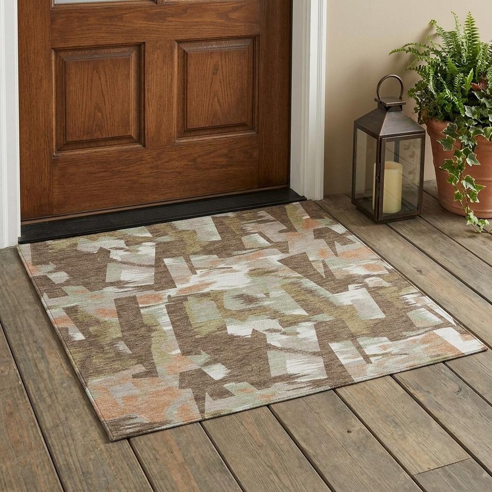 3' X 5' Brown And Beige Abstract Washable Indoor Outdoor Area Rug — view 12