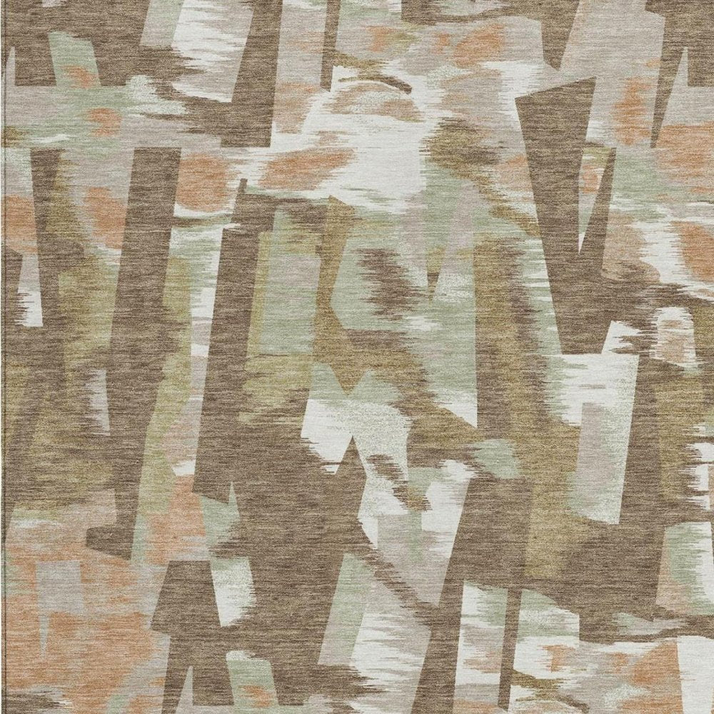 3' X 5' Brown And Beige Abstract Washable Indoor Outdoor Area Rug