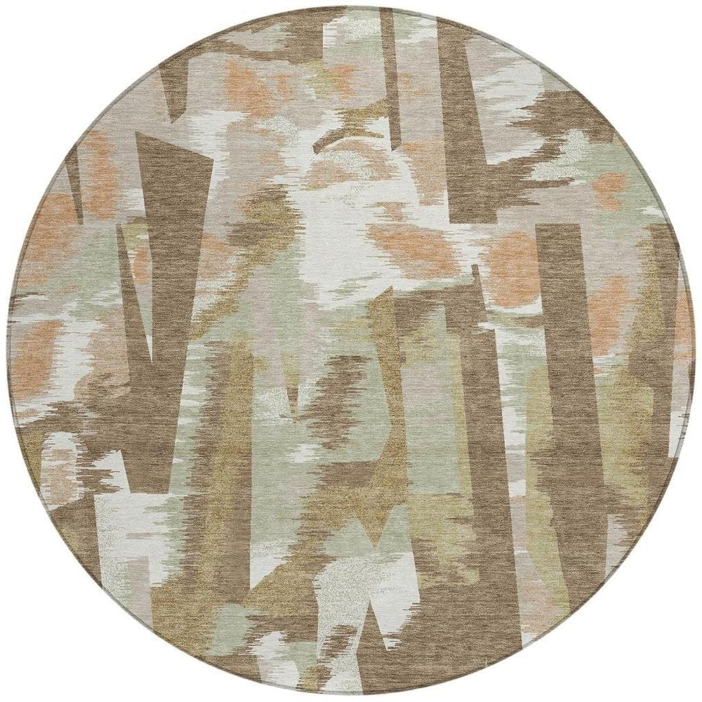 8' Brown And Beige Round Abstract Washable Indoor Outdoor Area Rug HomeRoots