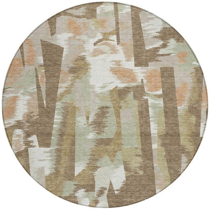 8' Brown And Beige Round Abstract Washable Indoor Outdoor Area Rug HomeRoots