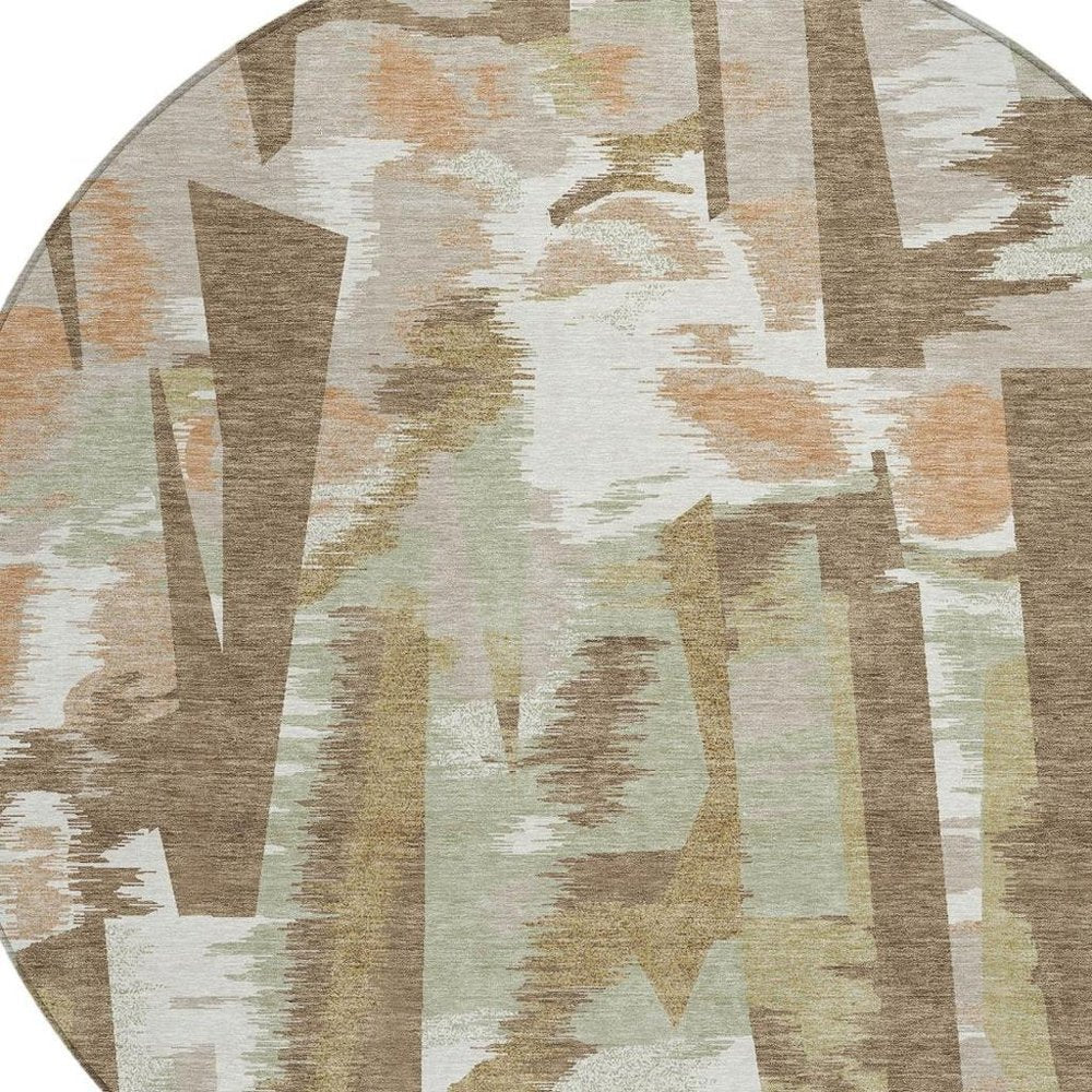 8' Brown And Beige Round Abstract Washable Indoor Outdoor Area Rug HomeRoots