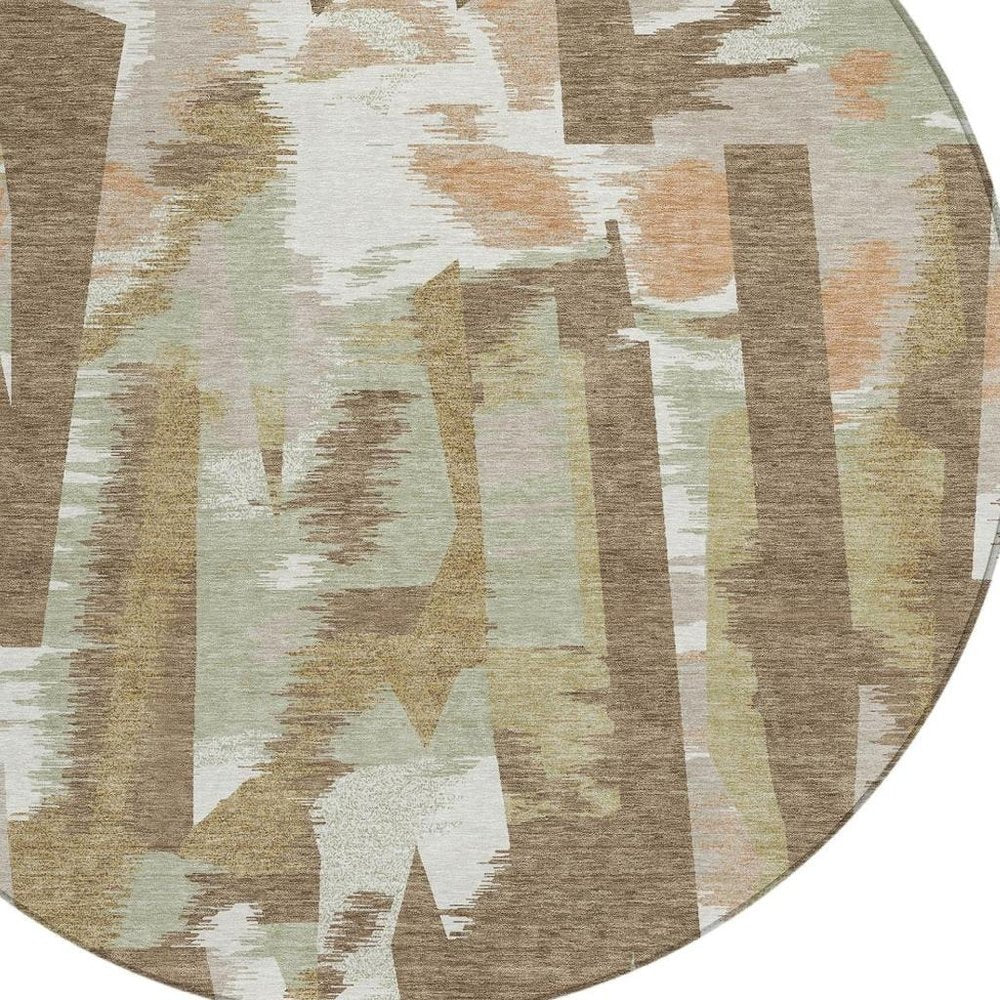 8' Brown And Beige Round Abstract Washable Indoor Outdoor Area Rug — view 10