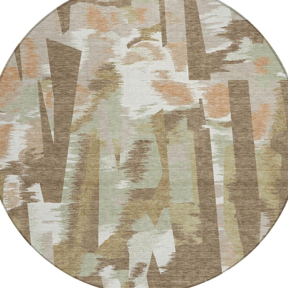 8' Brown And Beige Round Abstract Washable Indoor Outdoor Area Rug — view 13