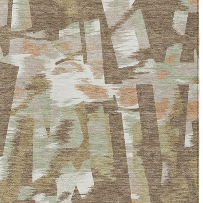 8' X 10' Brown And Beige Abstract Washable Indoor Outdoor Area Rug