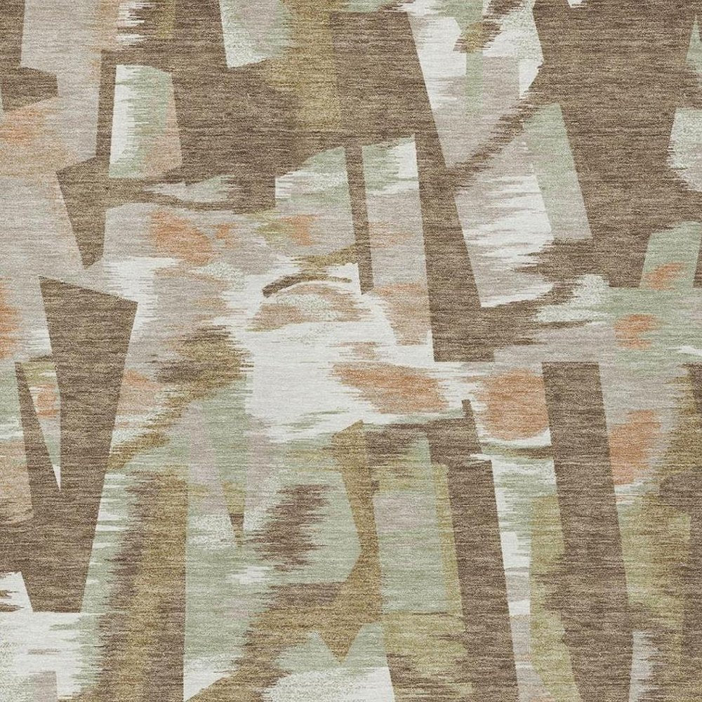 8' X 10' Brown And Beige Abstract Washable Indoor Outdoor Area Rug