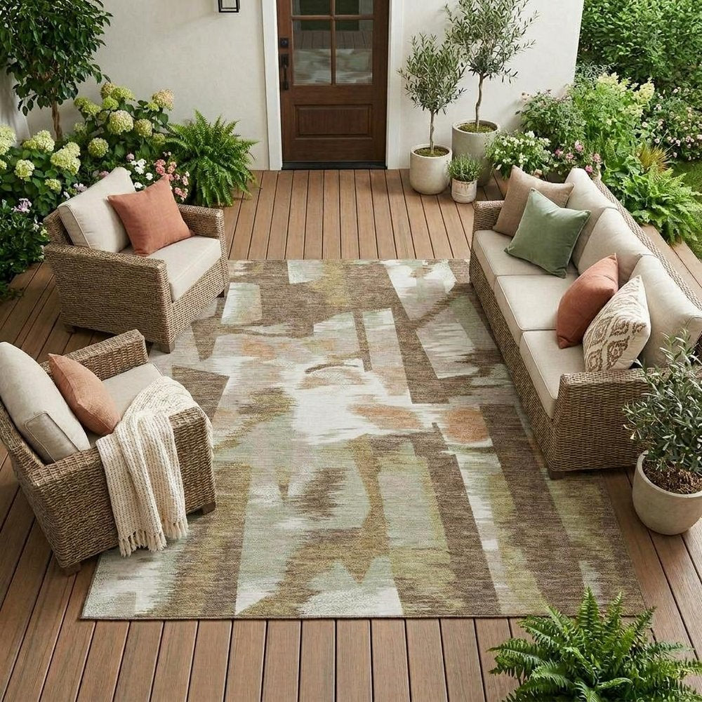 8' X 10' Brown And Beige Abstract Washable Indoor Outdoor Area Rug — view 15