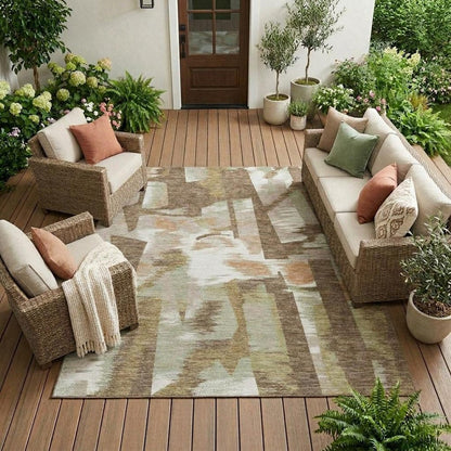 8' X 10' Brown And Beige Abstract Washable Indoor Outdoor Area Rug HomeRoots