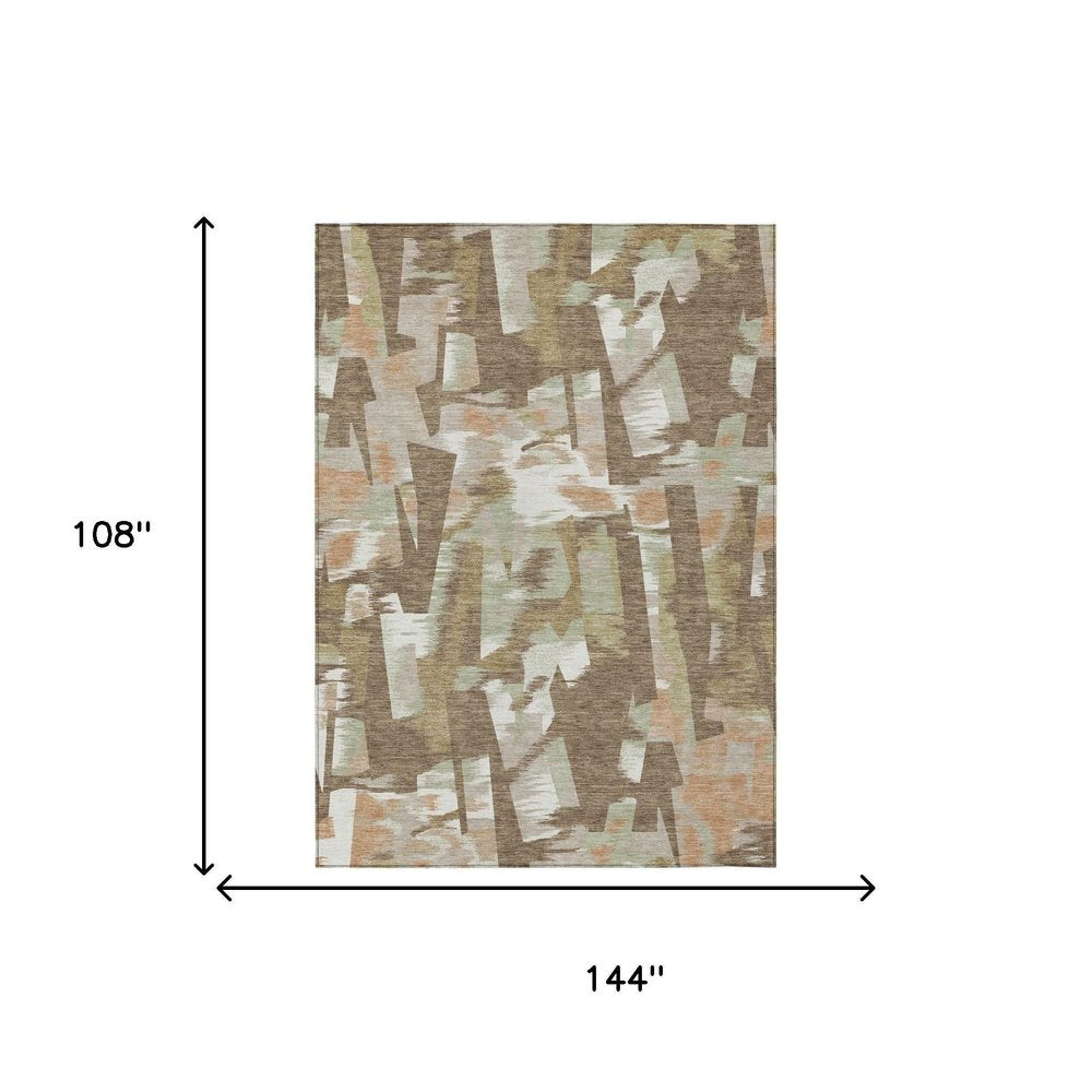 9' X 12' Brown And Beige Abstract Washable Indoor Outdoor Area Rug HomeRoots