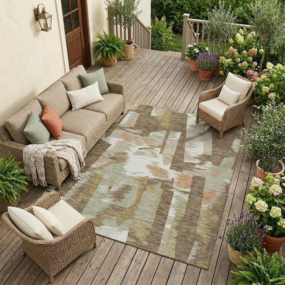 9' X 12' Brown And Beige Abstract Washable Indoor Outdoor Area Rug — view 15