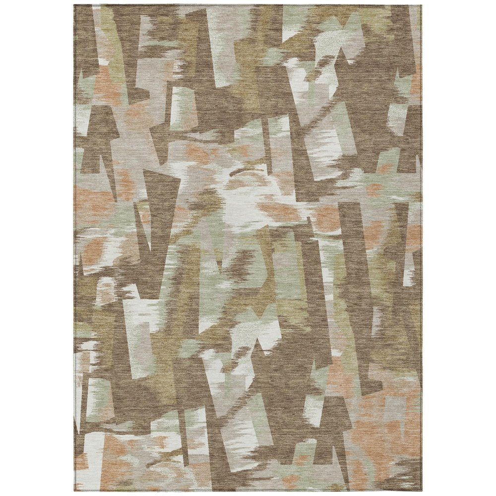 9' X 12' Brown And Beige Abstract Washable Indoor Outdoor Area Rug — view 1