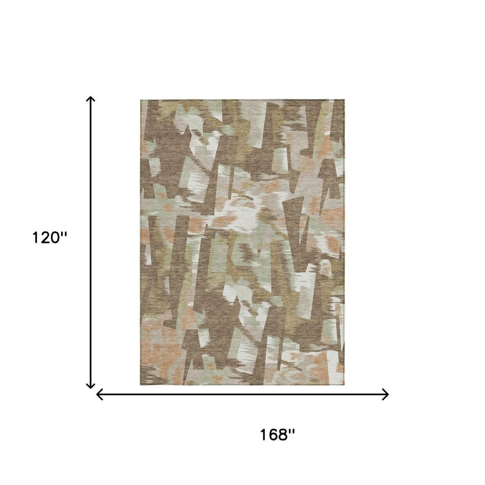 10' X 14' Brown And Beige Abstract Washable Indoor Outdoor Area Rug HomeRoots