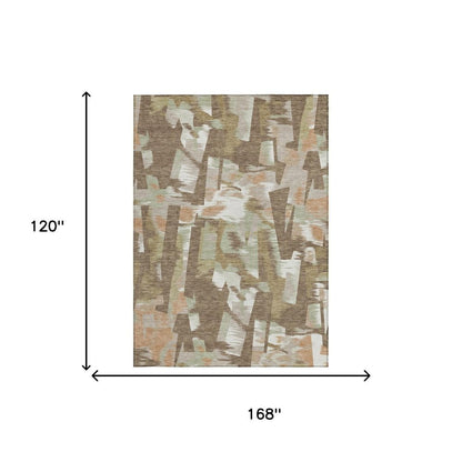 10' X 14' Brown And Beige Abstract Washable Indoor Outdoor Area Rug HomeRoots