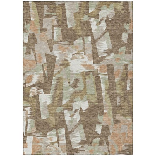 10' X 14' Brown And Beige Abstract Washable Indoor Outdoor Area Rug