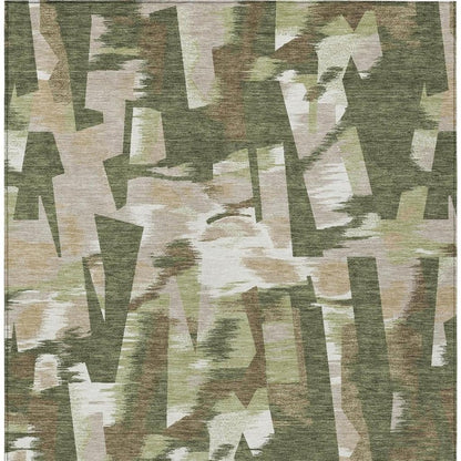 3' X 5' Olive Green And Green Abstract Washable Indoor Outdoor Area Rug HomeRoots