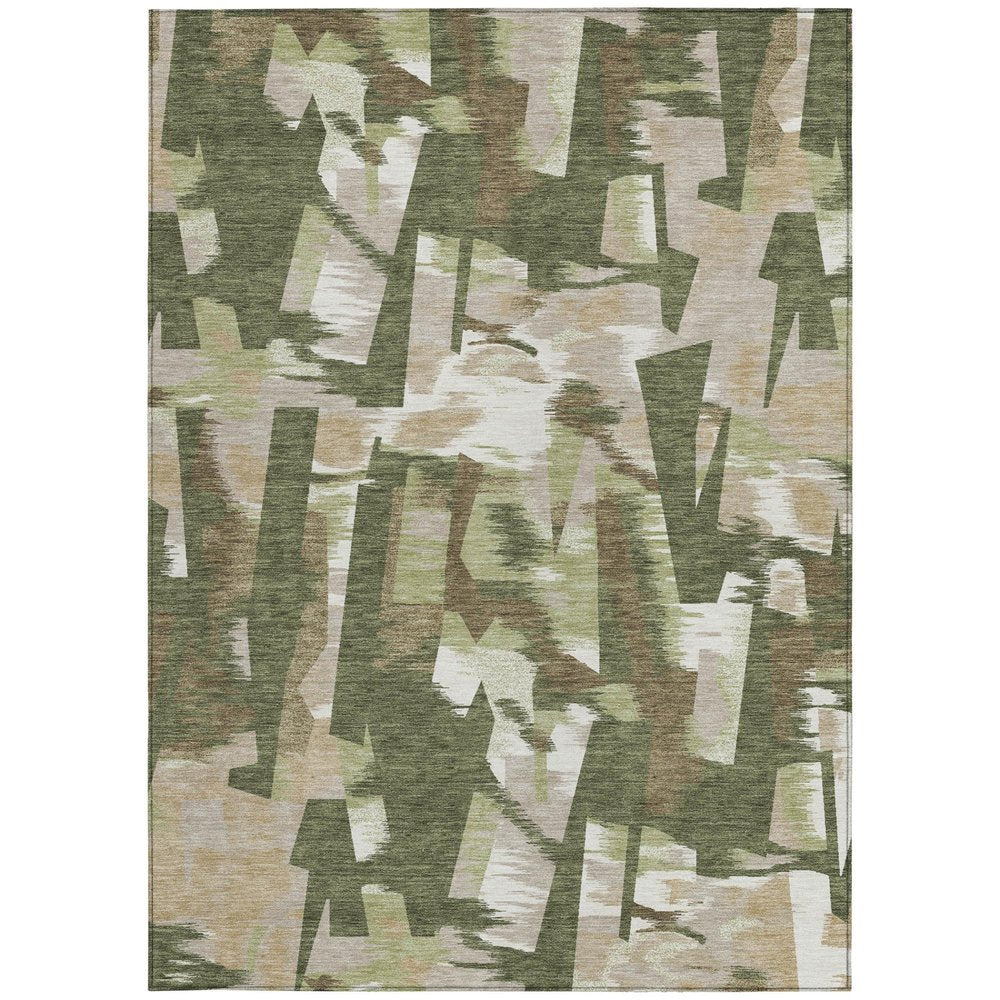 3' X 5' Olive Green And Green Abstract Washable Indoor Outdoor Area Rug HomeRoots