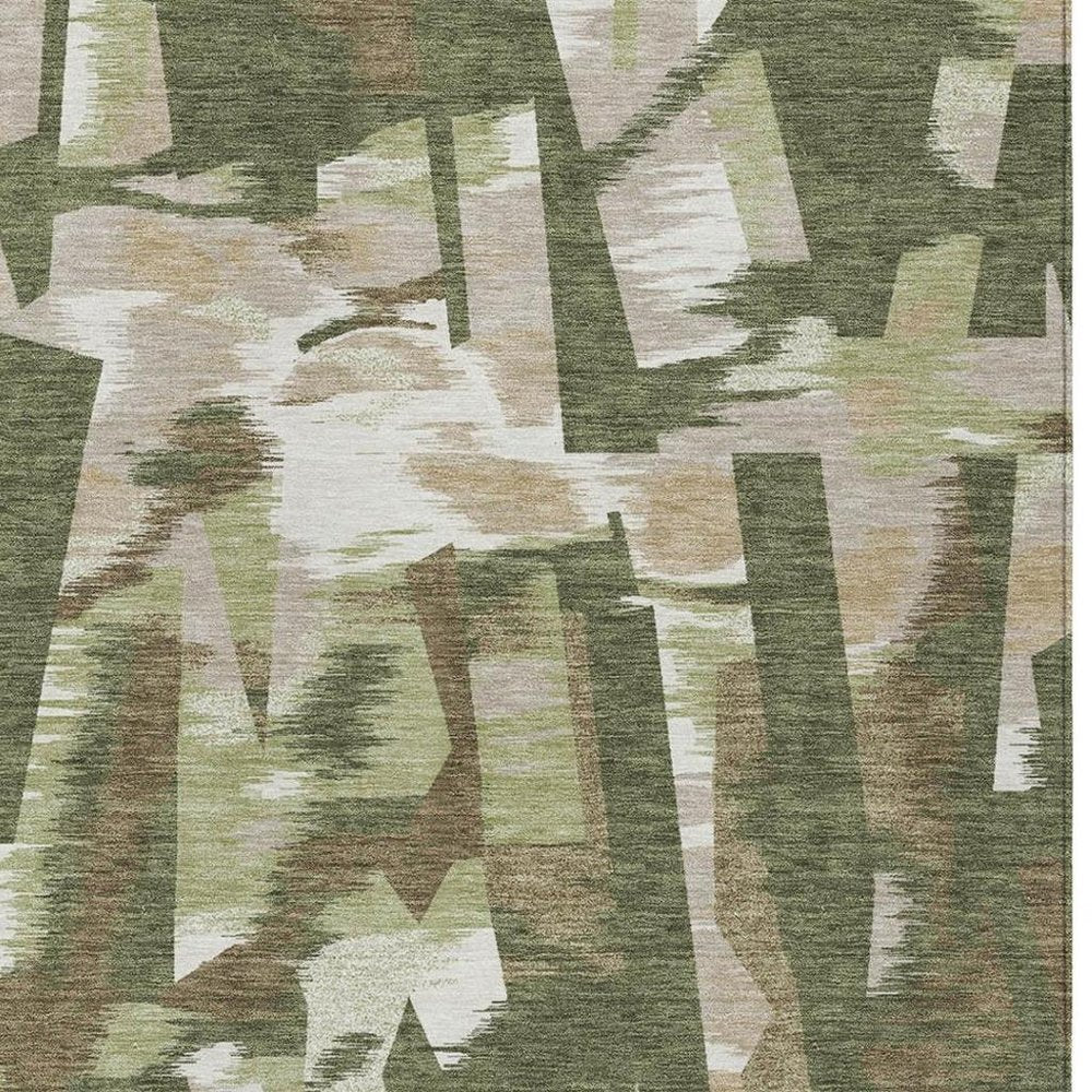 3' X 5' Olive Green And Green Abstract Washable Indoor Outdoor Area Rug — view 6