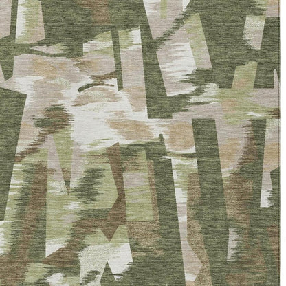 3' X 5' Olive Green And Green Abstract Washable Indoor Outdoor Area Rug HomeRoots