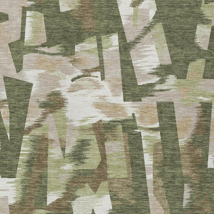 3' X 5' Olive Green And Green Abstract Washable Indoor Outdoor Area Rug HomeRoots