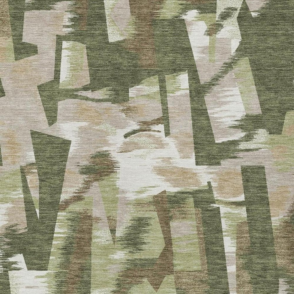 3' X 5' Olive Green And Green Abstract Washable Indoor Outdoor Area Rug — view 9