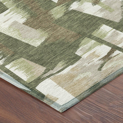 3' X 5' Olive Green And Green Abstract Washable Indoor Outdoor Area Rug HomeRoots