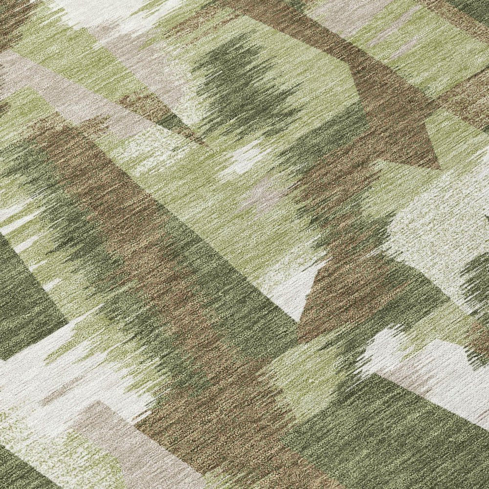 3' X 5' Olive Green And Green Abstract Washable Indoor Outdoor Area Rug — view 3