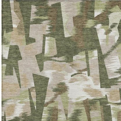 5' X 8' Olive Green And Green Abstract Washable Indoor Outdoor Area Rug HomeRoots