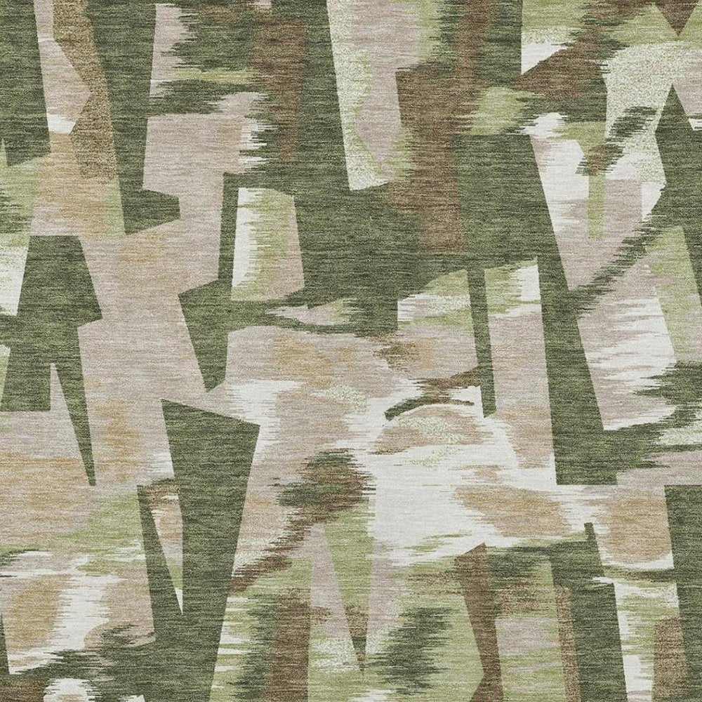 5' X 8' Olive Green And Green Abstract Washable Indoor Outdoor Area Rug — view 8